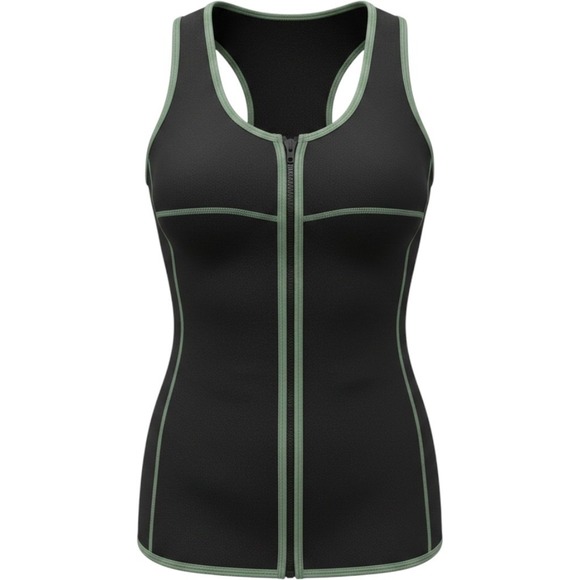 Crane Other - Crane Women’s XL Black Green Zip Sauna Sweat Suit Vest Activewear Fitness Gym